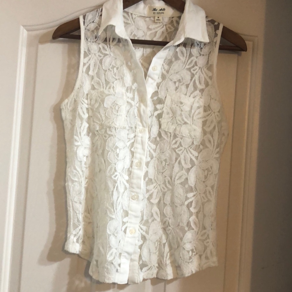 Zenana White Sleeveless Sheer Tank Women’s Medium